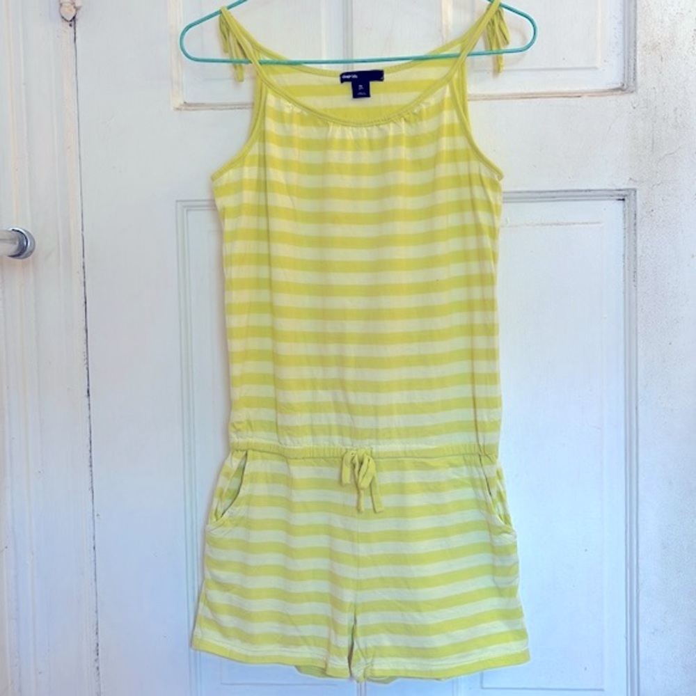 Gap girls neon yellow/mustard stripes romper in size xl/12